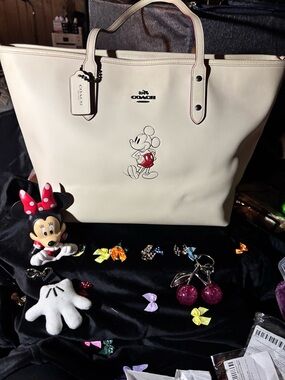 Coach Cream Tote with Red-Accented Mickey Graphic